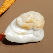 Big Clearance Dialect Hetian Jade Boutique Large Leak Huangqin Leather Porcelain White Jade Seed Material Auspicious Beast Golden Toad Pendant R8
