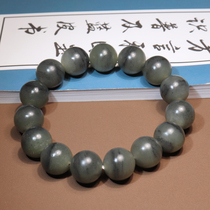 Rare dialect quality Hetian jade Xinjiang Laokeng blue and white seed material artistic conception floating ink round beads 14mm bracelet bracelet O2