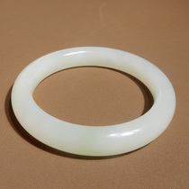 Dialect Hetian jade boutique Qinghai old pit material white jade with green high ice bottom high oil inner diameter 59mm round bar bracelet w4