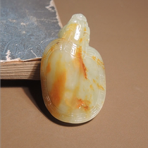 Crazy dialect Hetian jade Xinjiang mature buttery yellow skin white jade seed material dragon turtle small handle piece h7