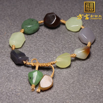 Dialect high-quality Hetian jade leaking Xinjiang yellow gum jade jasper smoke purple colorful multi-treasure shape-polished bracelet O2