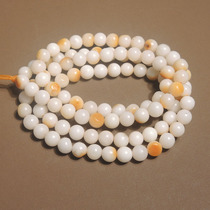 Crazy dialect and Hetian jade characteristics Tanghe material Huangqin leather mutton fat white jade seed material card 6mm round bead necklace h7