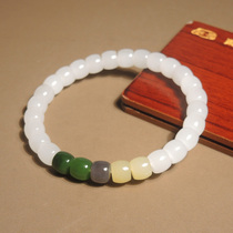 I was stunned by the dialect brand Hetian jade Qinghai material high-fat mutton fat white jade multi-treasure straight-cut old-style bead bracelet h0