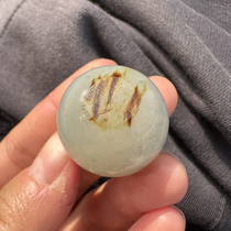 Surprise dialect Hetian jade Xinjiang old mature blue and white gold deerskin oily seed material blue and white 25mm round beads single O
