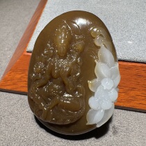 Dazzling dialect and Hetian jade characteristics Xinjiang Qiemo high-fat and high-glutinous Jinshan brown sugar white jade Guanyin pendant handle piece S