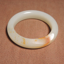 Dialect quality Hetian jade wearable grade Xinjiang red Qin leather with pores and high fat white jade seed material card 54mm bracelet h7