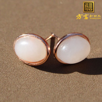 Dialect high-quality Hetian jade wearable grade large leakage features fine oily old pit Qinghai material lotus root powder earrings earrings s2
