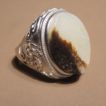Rare hot sale of dialect Hetian jade oily smoke skin oily white jade seed material silver inlaid jade ring jewelry loss h0
