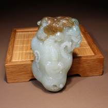 Big action dialect Hetian jade boutique Xinjiang Qiemo Laokeng material sugar green white jade with green enlightenment handle piece N3