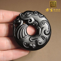 Dialect brand special offer Hetian jade Xinjiang dark as ink ink jade seed material imitation antique dragon pendant pendant h0