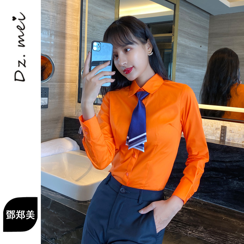 Orange Shirt for Women, Spring and Autumn Professional Work Shirt, Niche Orange Top, Orange Commuter Workwear, Korean Style Shirt