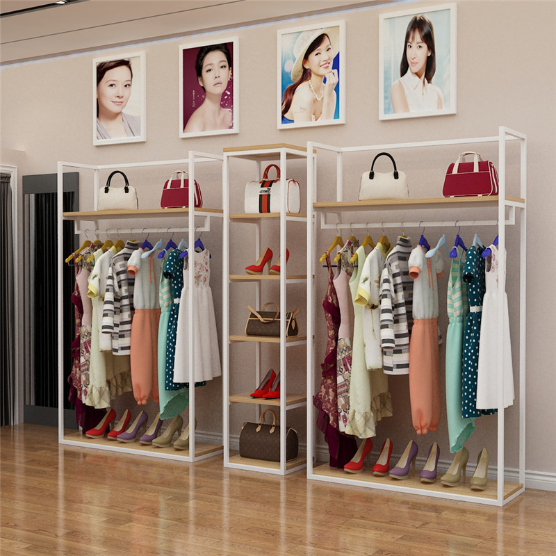 Simple Wardrobe Steel Wood Closet Clothing Display Rack Hanging Clothes Containing Cabinet Children Cloakroom Assembly Containing Wardrobe