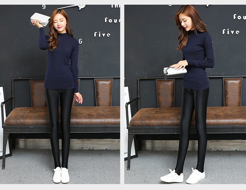 Mùa thu đông cao eo cộng với nhung dày mặc bước chân quần bóng quần legging bó sát chân quần ấm kích thước lớn quần ấm mùa đông phụ nữ