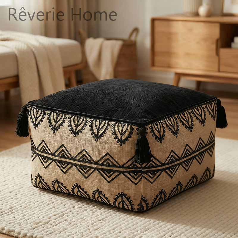 Reverie Home Footrest Low Stool Vintage Removable and Washable Footrest Floor Lazy Cushion Vintage Tatami