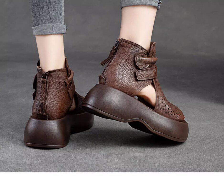 Sandalias Romanas De Cuero Para Mujer Con Plataforma Y Tacón_voghion.com