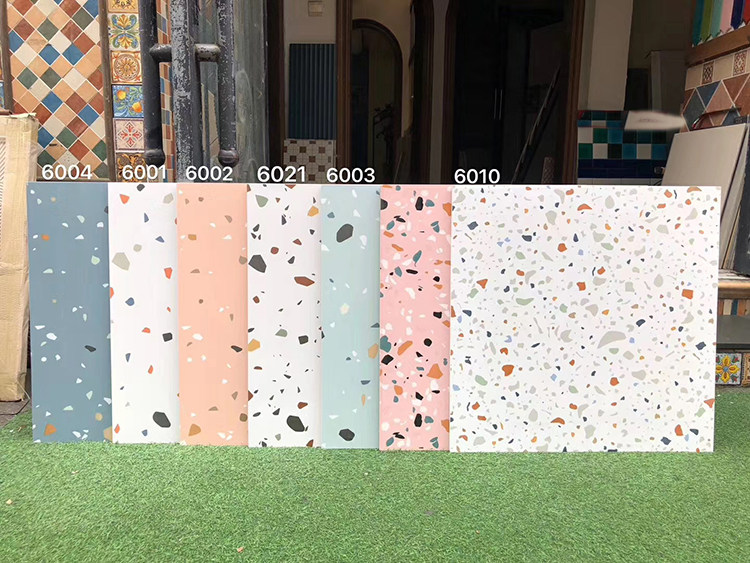 Simple modern Macaron color terrazzo tile living room powder room non-slip floor tiles 600 indoor antique tiles