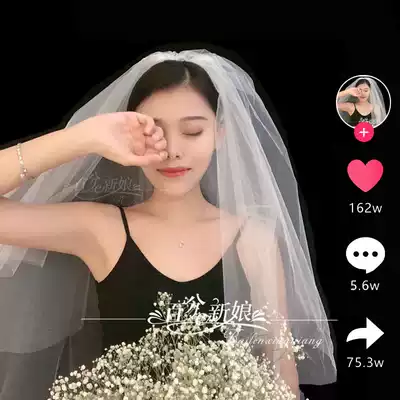 New wedding veil short female bride veil headdress super fairy forest net red photo props shake sound black and white