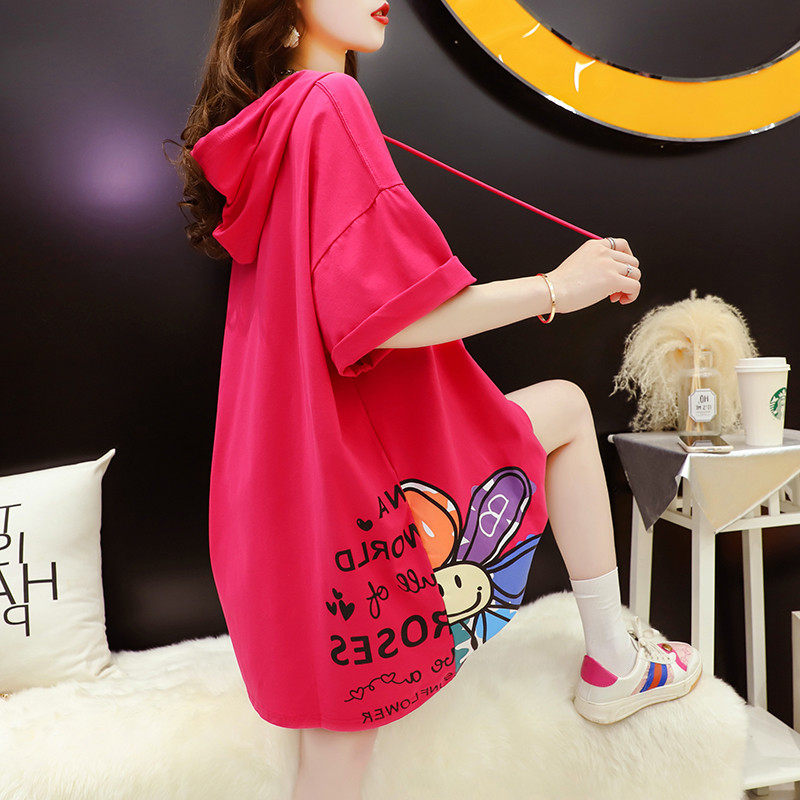 2021 Lianhood short sleeve T-shirt female summer dress Half sleeves Long version Large size dress pregnant woman Pregnant Woman Loose Blouse to cover Korean version