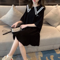Summer 2021 new mid-length navy collar short sleeve t-shirt big code women Pregnant Pregnant Woman Loose Blouse Veil Korean version