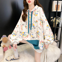 Pregnant womens clothing Spring and Autumn Sweater long Korean version of loose coat large size jacket printed hooded Lady tide mother dress