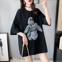 2021 new Summer Korean version of solid rabbit T-shirt with large size for a pregnant woman with loose blouses