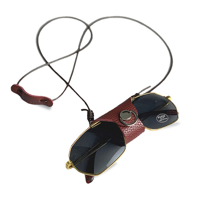 PCMAMA double buckle glasses hanger anti-fall anti-loss leather glasses rope hanging neck sunglasses hanging belt rope PU leather