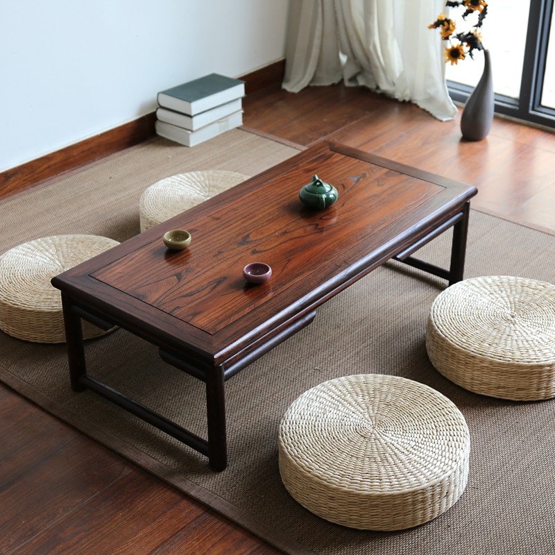 Japanese old elm tatami tea table bay window table low Kang table Chinese Chinese studies table Solid wood window sill table Tea ceremony table