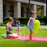 Надувная водная горка для игр в воде, дорожная игрушка, 4.8м, надувной мат со встроенным душем