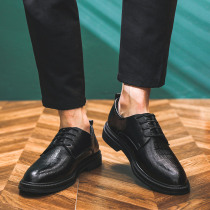 Mens leather shoes winter 2022 new pointed toe casual mens shoes Korean version all-match business formal dress heightening shoes men
