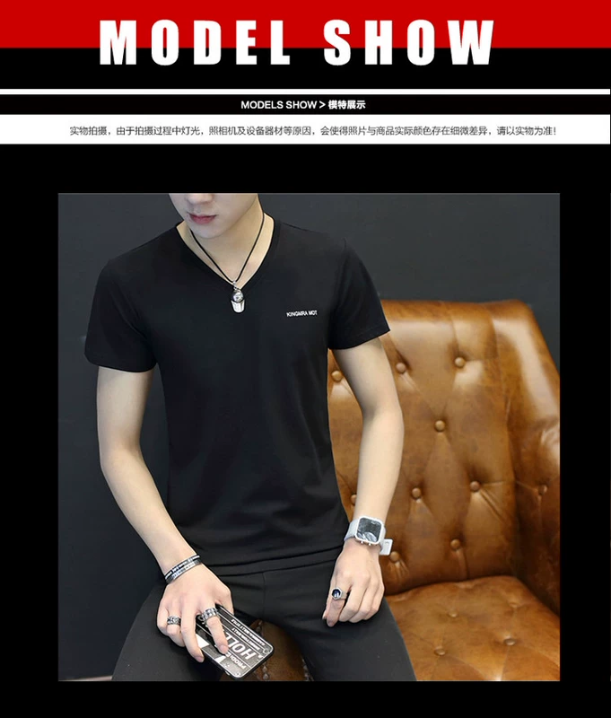 2018 mới đẹp trai quần áo ngắn nam áo thun ngắn tay 丅 桖 cotton mùa hè nửa tay nửa nam 	áo thun nam body