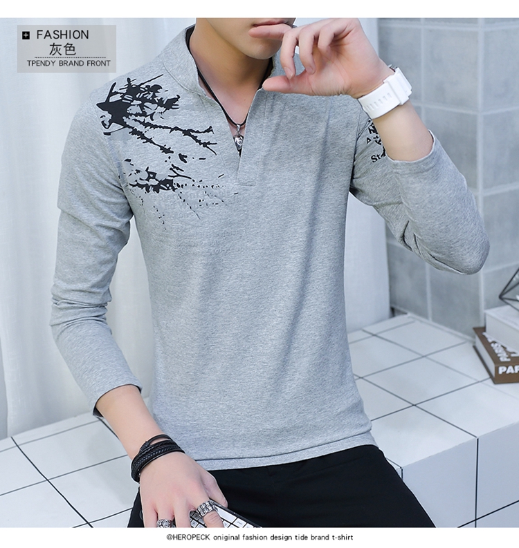 Mùa thu đứng cổ áo choàng nam dài tay áo thun cotton đẫm máu chì giản dị quần áo mùa thu nam ngoài đất 30 áo thun trơn