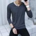 Cotton nguyên chất màu trắng tinh khiết đen dài trục nam áo thun dài tay màu trắng máu tất cả màu đen cotton đơn sắc áo sơ mi nam quần áo mùa thu áo thun adidas Áo phông dài