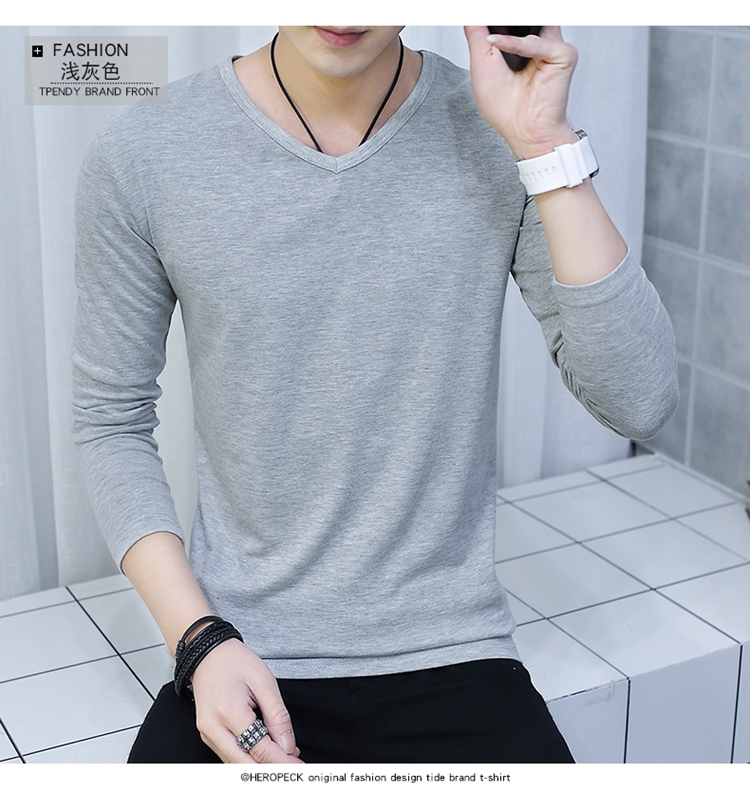 Áo thun cotton cổ chữ V màu trơn rộng tay dài tay rộng 丅 áo sơ mi nam thanh lịch mùa thu quần áo body áo đổ máu áo thun adidas
