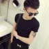Mùa hè áo sơ mi nam bó sát áo thun ngắn tay bên trong sân vườn cổ áo trắng tinh khiết áo thun nam cổ chữ T đơn sắc áo thun nam  Áo phông ngắn