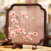 Chengdu characteristic Shu embroidery hand-embroidered walnut screen double-sided embroidered bird ornaments housewarming gift conference gift