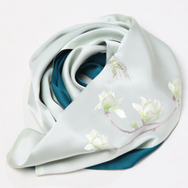Chengdu characteristic Shu embroidery hand-embroidered magnolia scarf mulberry silk scarf for mother and teacher conference souvenir