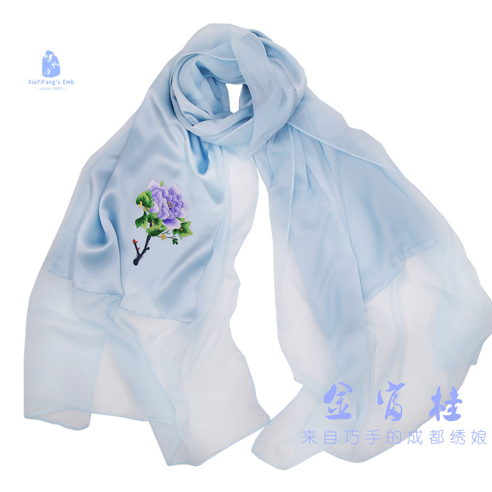 Chengdu Characteristics Shu Embroidery Real Silk Peony Scarf Shawl Spring Autumn 100 Hitch Qipao For Mother Foreign Affairs Handmade Gifts