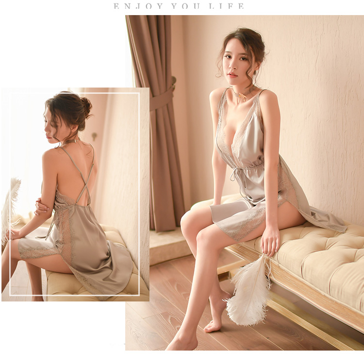 Đồ ngủ gợi cảm của phụ nữ mùa đông mỏng ren trong suốt nóng mở satin nữ váy ngủ làm đẹp trở lại đồ lót băng váy ngủ gợi cảm