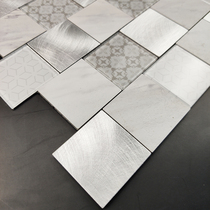 Glass self-adhesive mosaic wall sticker stone Silver brushed terrazzo printed pattern Gray tile background wall
