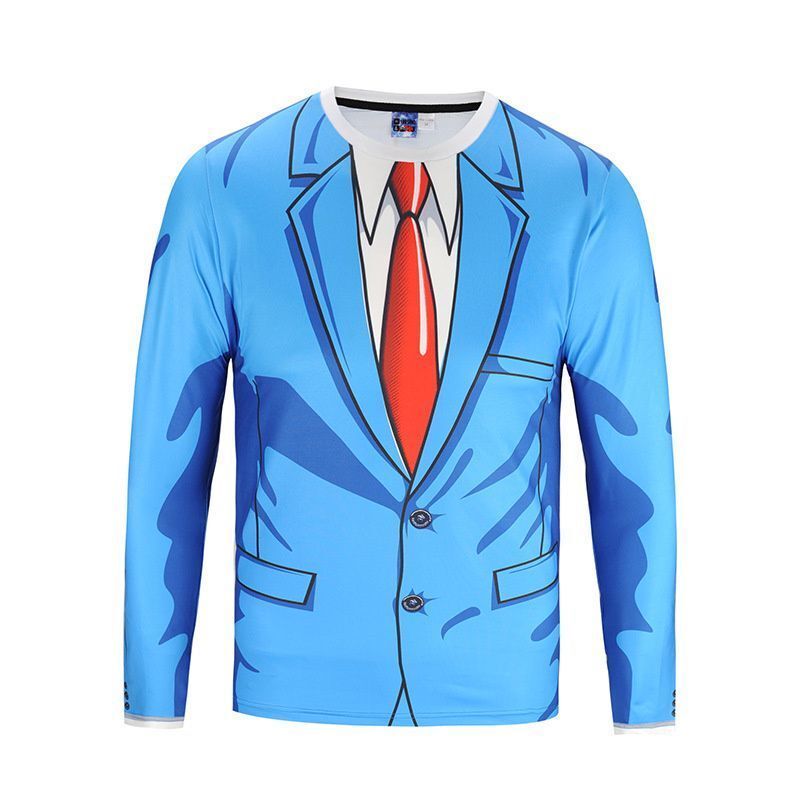 Abstract Summer Suit Tie Round Neck Men's Long-Sleeved T-Shirt Loose Casual 3D Printed Personalized Funny Long-Sleeved Shirt