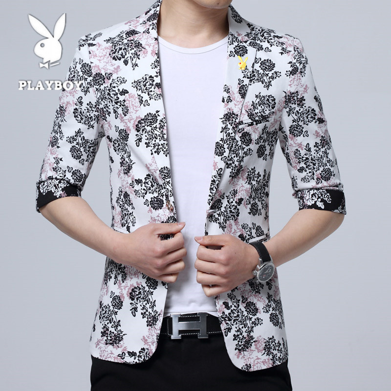 Playboy mùa xuân và mùa hè Bảy tay áo Suit nam Năm-Point Hàn Quốc phiên bản Slim Slim Jacket Half-Sleeve Suit