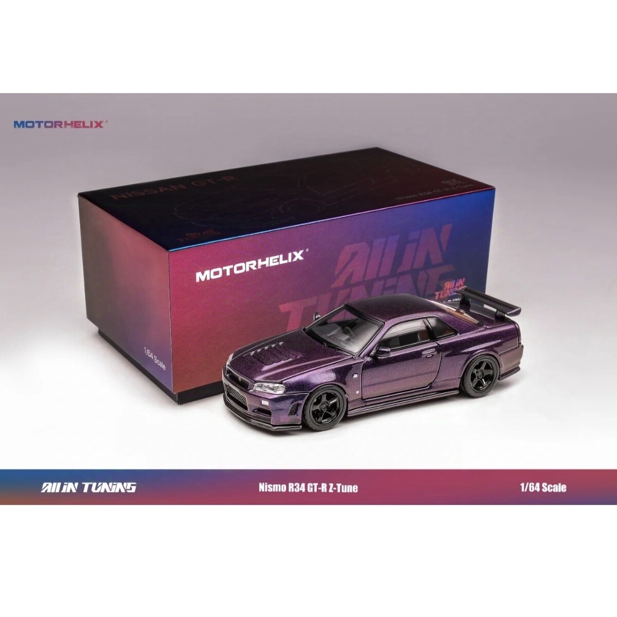 1/64 GT-R R34 & R35 佛山展会限定マグネットエンジン付 可脱着 现货]Motorhelix日产GTR R34 R35午夜紫1/64佛山2024展会限定版-淘宝网