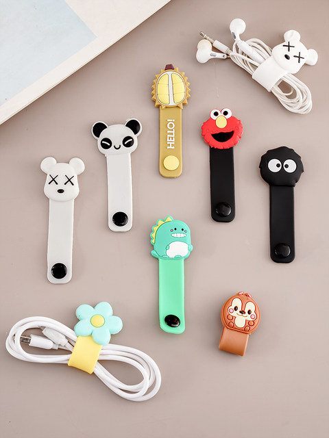 Headphone buckle cartoon winder charging cable storage cute silicone cable ties data cable finishing clip anti-winding bundling