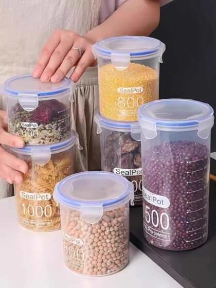 透明塑料密封罐奶粉罐圆形带盖食品罐子厨房五谷杂粮收纳盒储物罐