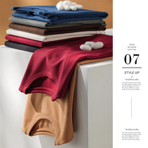 Ku Yin breeze semi-high collar pile collar solid color mulberry silk thermal underwear heating plus velvet interior