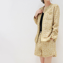Ku Yin French elegant gauze gold woven full handmade small fragrant suit long sleeve jacket wide leg shorts two-piece set