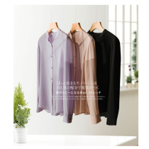 Ku Yin Straight 18 Mmm Silk Double Crepe Spring New French Plain Small Stand Collar Silk Shirt