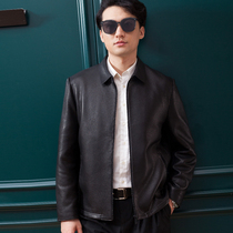  Leather leather clothing Mens deerskin motorcycle leather jacket middle-aged and elderly autumn and winter casual leather jacket jacket short soft leather clothing