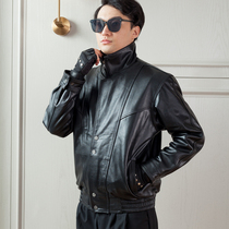  Leather leather mens first layer cowhide retro pilot leather jacket mens winter plus velvet thickened air force stand-up collar jacket