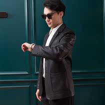  Leather leather clothing mens first layer deerskin lapel autumn and winter business leather jacket jacket mens suit collar casual leather clothing